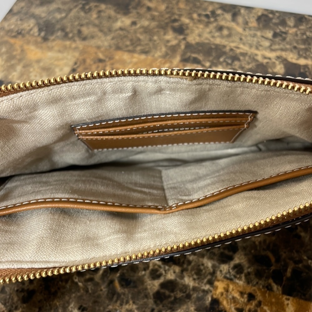 Michael Kors 🏝 MALIBU STRAW ZIP CLUTCH embroidered palm - Picture 12 of 15